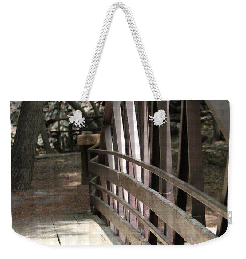 Mocha Cappuccino Weekender Tote Bag featuring the photograph Mocha Colored Walking Bridge In American Fork Canyon Utah by Colleen Cornelius