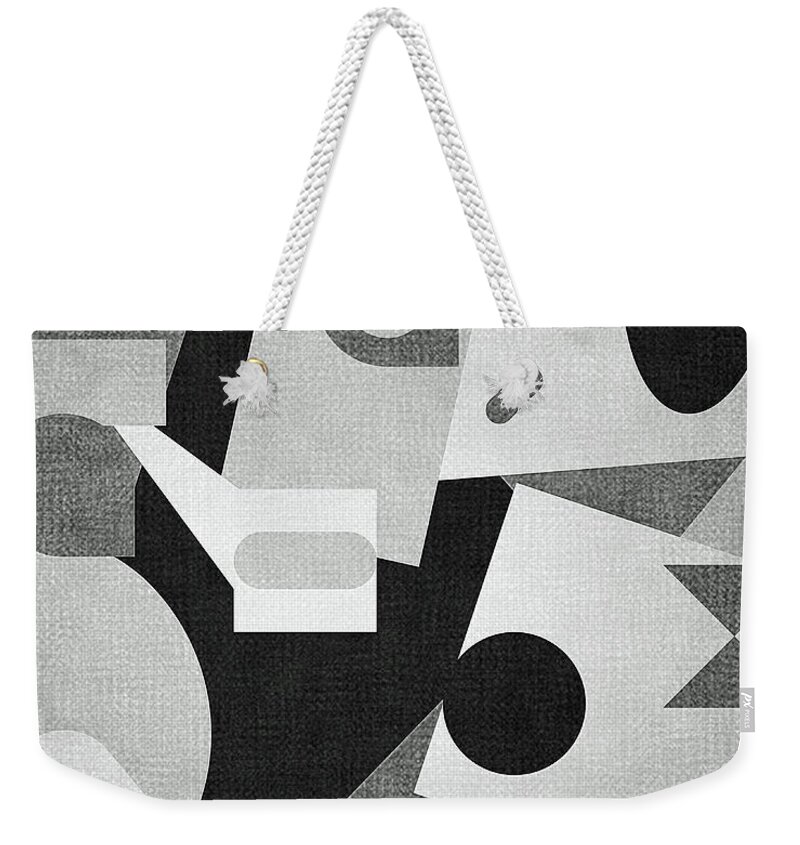 Abstract Weekender Tote Bag featuring the digital art Mod, Grayscale by Sandy Taylor