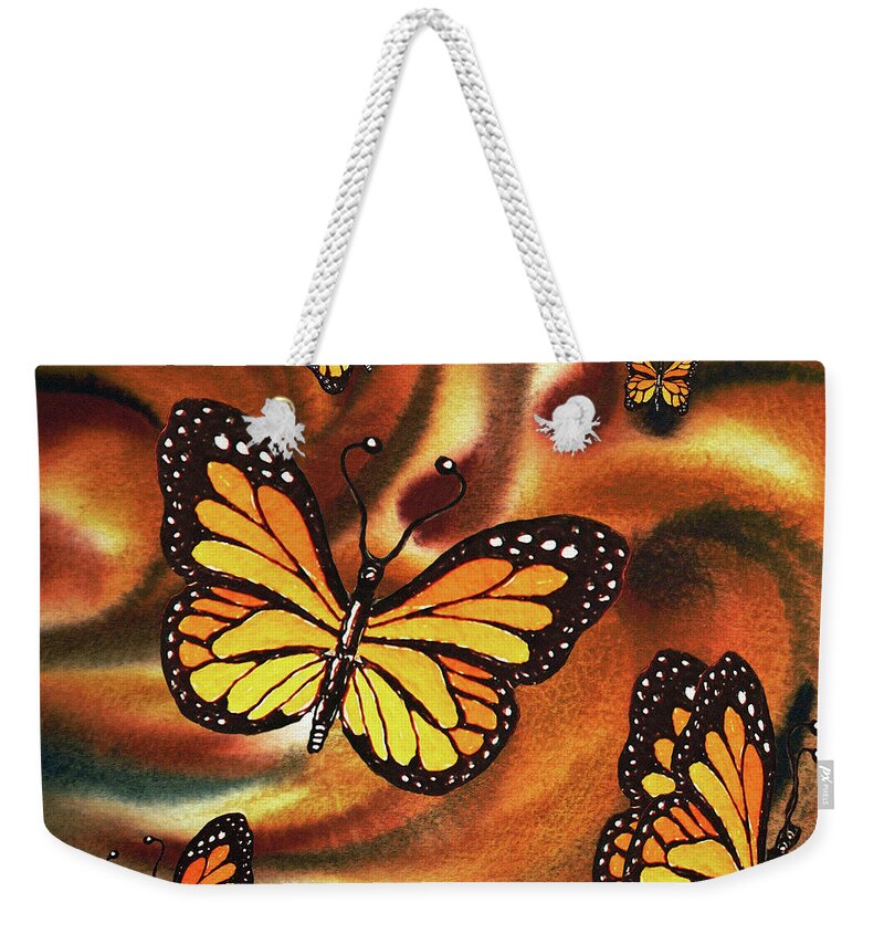 Monarch Butterfly Family Weekender Tote Bag featuring the painting Monarch Butterfly Family by Irina Sztukowski