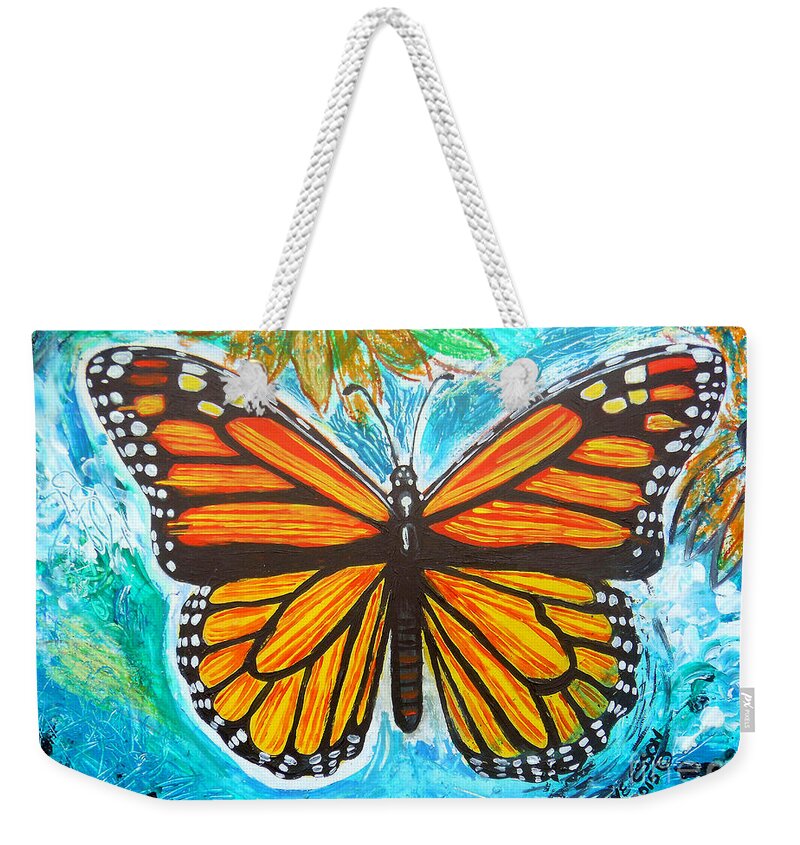 Monarch Weekender Tote Bag featuring the painting Monarch Butterfly by Genevieve Esson