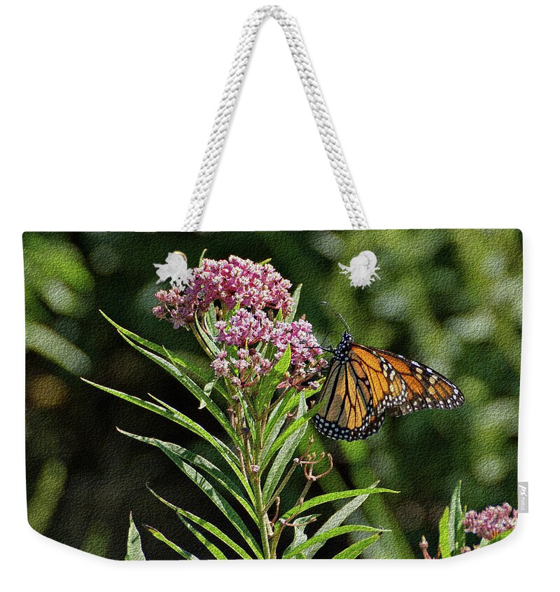Butterfly Weekender Tote Bag featuring the photograph Monarch on Milkweed by Sandy Keeton