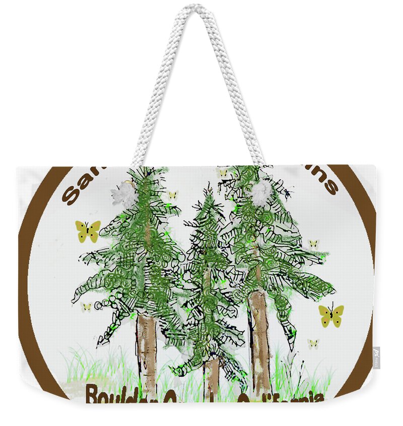 Monarch Butterflies Redwood Trees Santa Cruz Mountains Boulder Creek California Trees Weekender Tote Bag featuring the mixed media Monarchs and Redwoods by Ruth Dailey