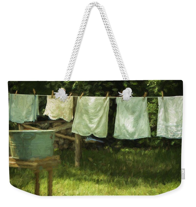 1940's Laundry Weekender Tote Bag featuring the digital art Monday was Wash Day by Patrice Zinck