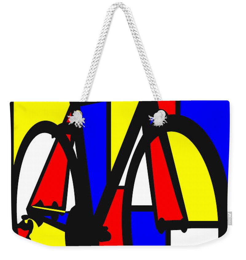 Bicycle Weekender Tote Bag featuring the painting Mondrianesque Road bike by Sassan Filsoof