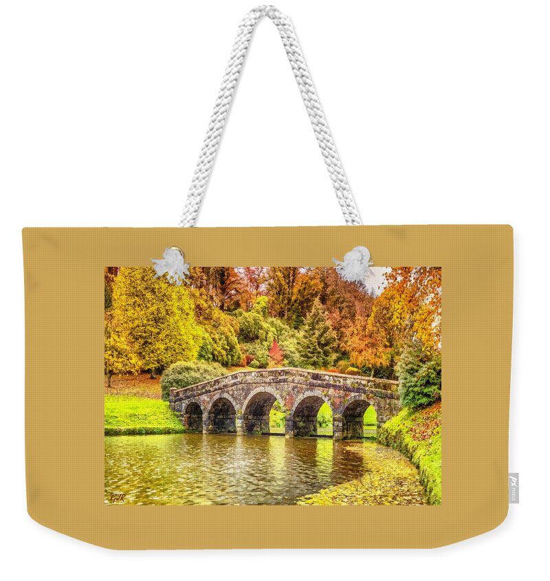 Monet Weekender Tote Bag featuring the digital art Monetcalia Catus 1 No. 9 - Monet Decides To Paint The Arched Bridge At Stourhead. L A S by Gert J Rheeders