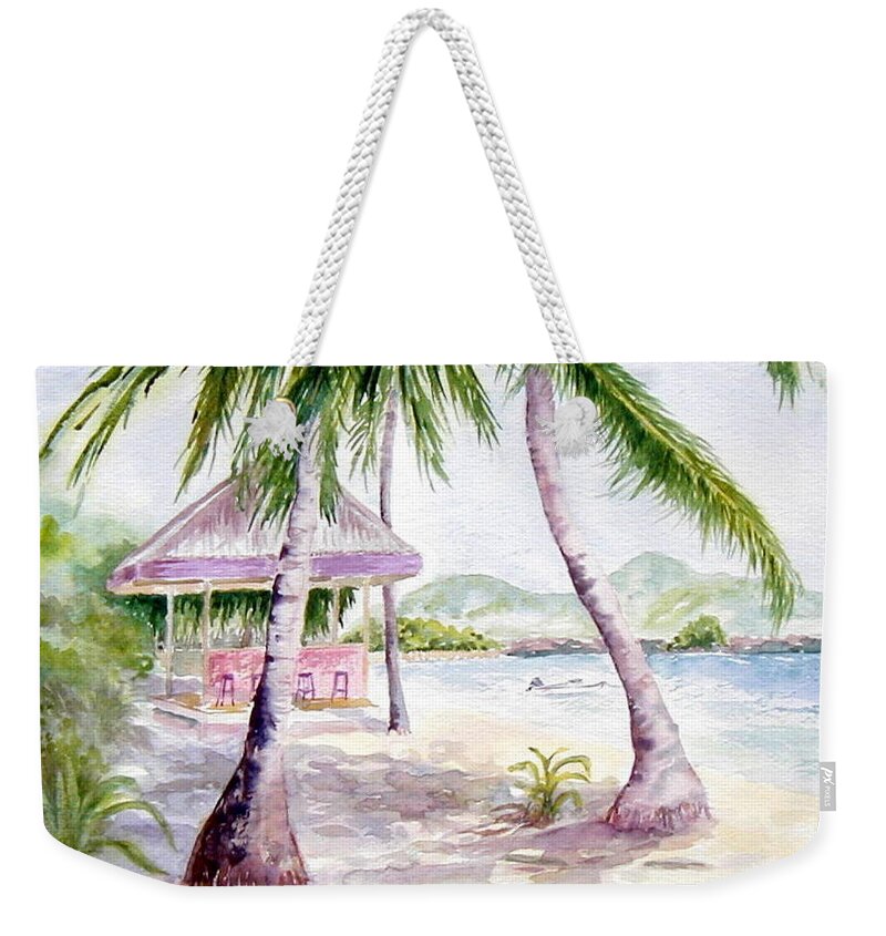 Beach Weekender Tote Bag featuring the painting Mongoose Beach Bar by Diane Kirk