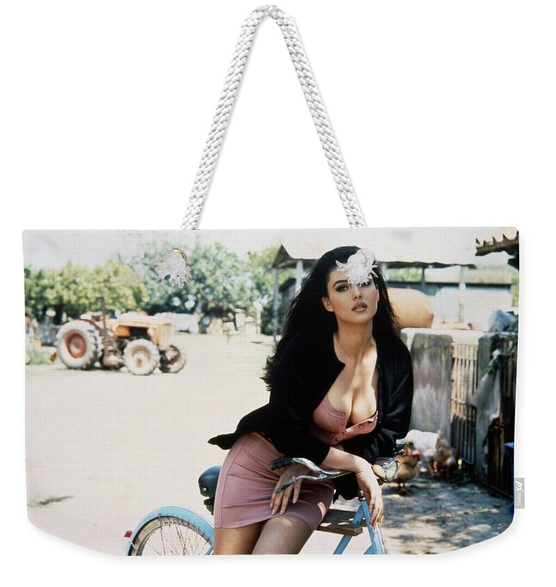 Monica Bellucci Weekender Tote Bag featuring the photograph Monica Bellucci by Jackie Russo