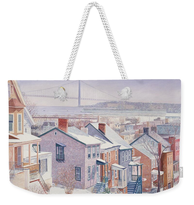 Perspective Weekender Tote Bag featuring the painting Monroe St Staten Island by Anthony Butera