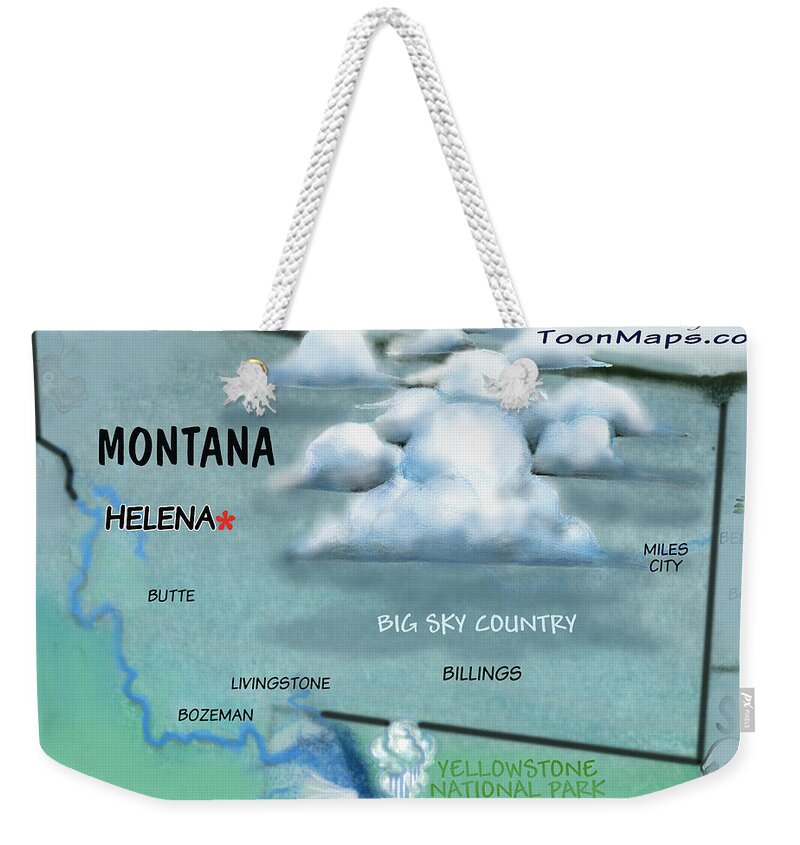 Montana Weekender Tote Bag featuring the digital art Montana Fun Map by Kevin Middleton
