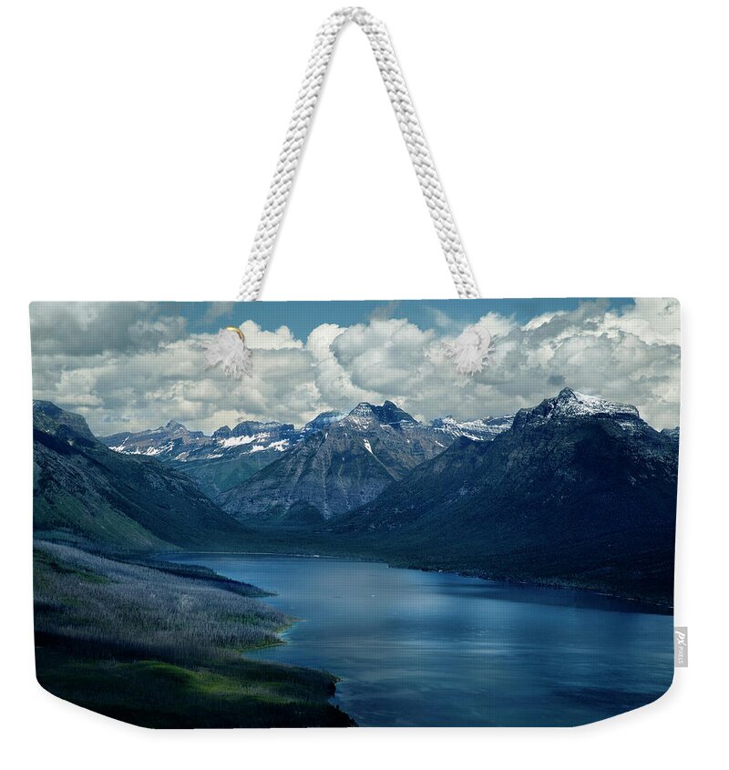 Mountains Weekender Tote Bag featuring the photograph Montana Mountain Vista and Lake by David Chasey