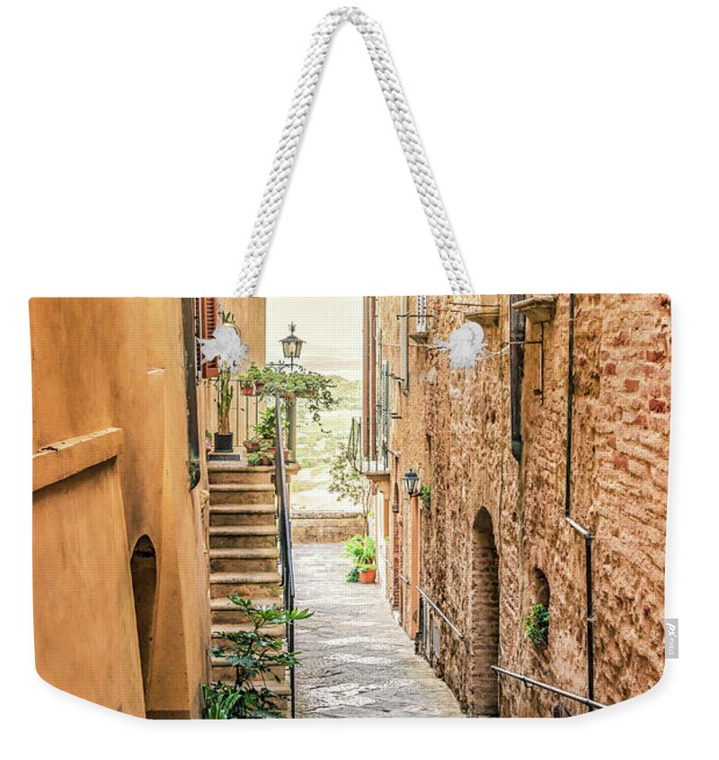 Tuscany Weekender Tote Bag featuring the photograph Village of Montepulciano, Tuscany by Delphimages Photo Creations