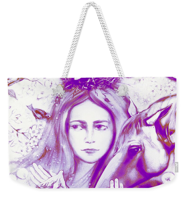 Russian Artists New Wave Weekender Tote Bag featuring the painting Month May Allegory. Lavender by Elena Vedernikova