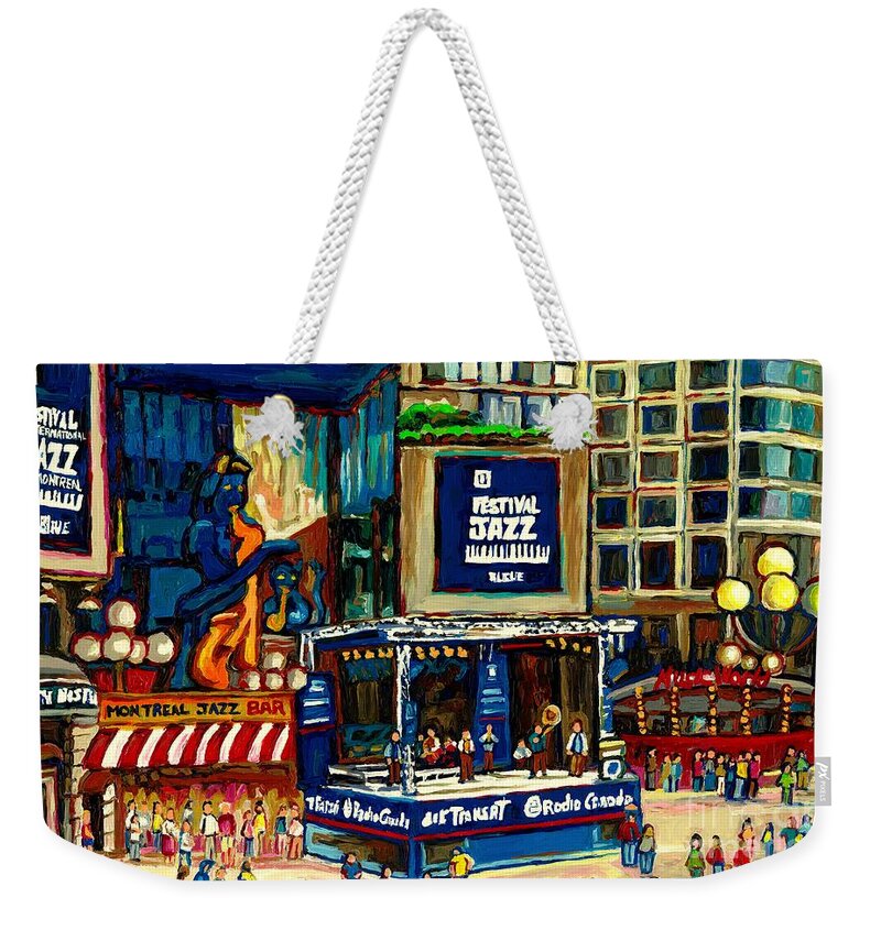 Montreal International Jazz Festival Weekender Tote Bag featuring the painting Montreal International Jazz Festival by Carole Spandau