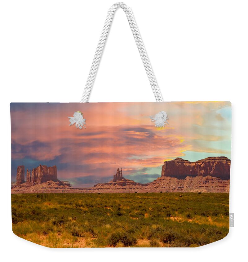 Sunset Weekender Tote Bag featuring the photograph Monument Valley Landscape Vista by G Lamar Yancy