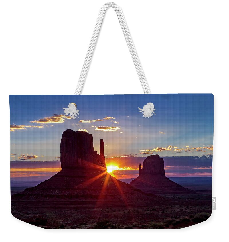 America Weekender Tote Bag featuring the photograph Monument Valley Sunrise by Teri Virbickis