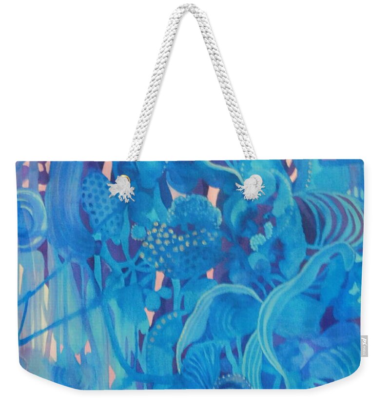  Vibrant Blue And Purple Underwater Fantasy Seascape Abstract Wonderland Magical - Best Of Show Winner Weekender Tote Bag featuring the painting Mood Indigo by Joan Clear
