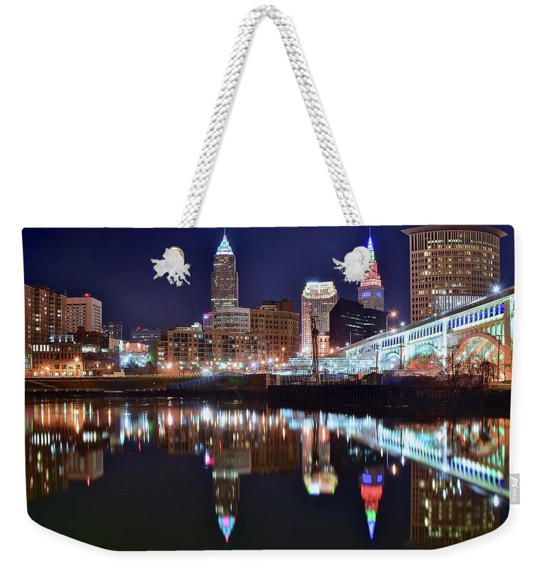 Cleveland Weekender Tote Bag featuring the photograph Mood Lighting by Frozen in Time Fine Art Photography
