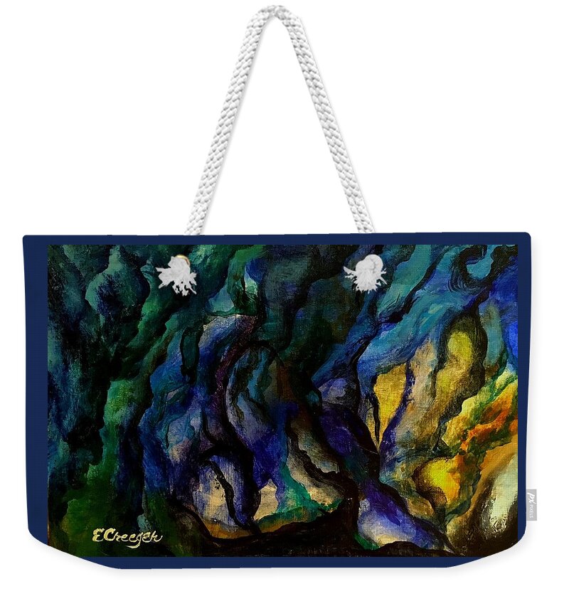 Acrylic Painting Weekender Tote Bag featuring the painting Moody Bleu by Esperanza Creeger