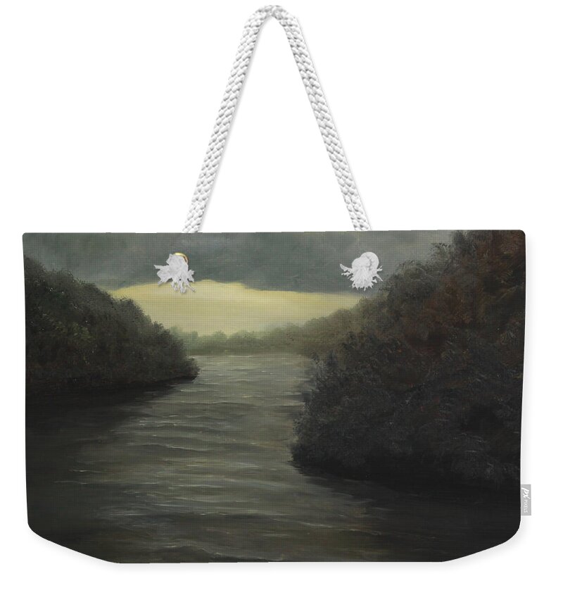 Moody Scene Weekender Tote Bag featuring the painting Moody River by Johanna Lerwick