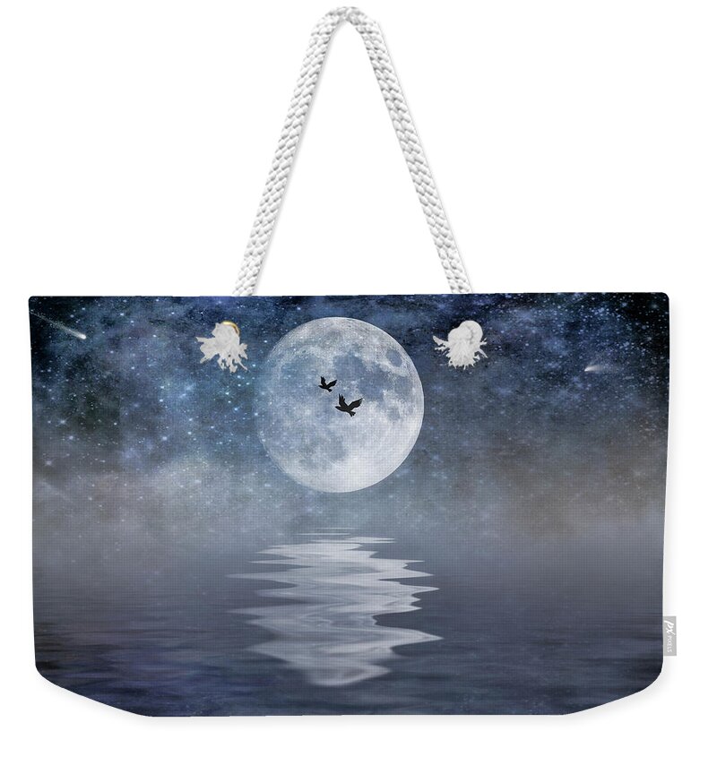 Space Weekender Tote Bag featuring the photograph Moon and Sea by Cathy Kovarik