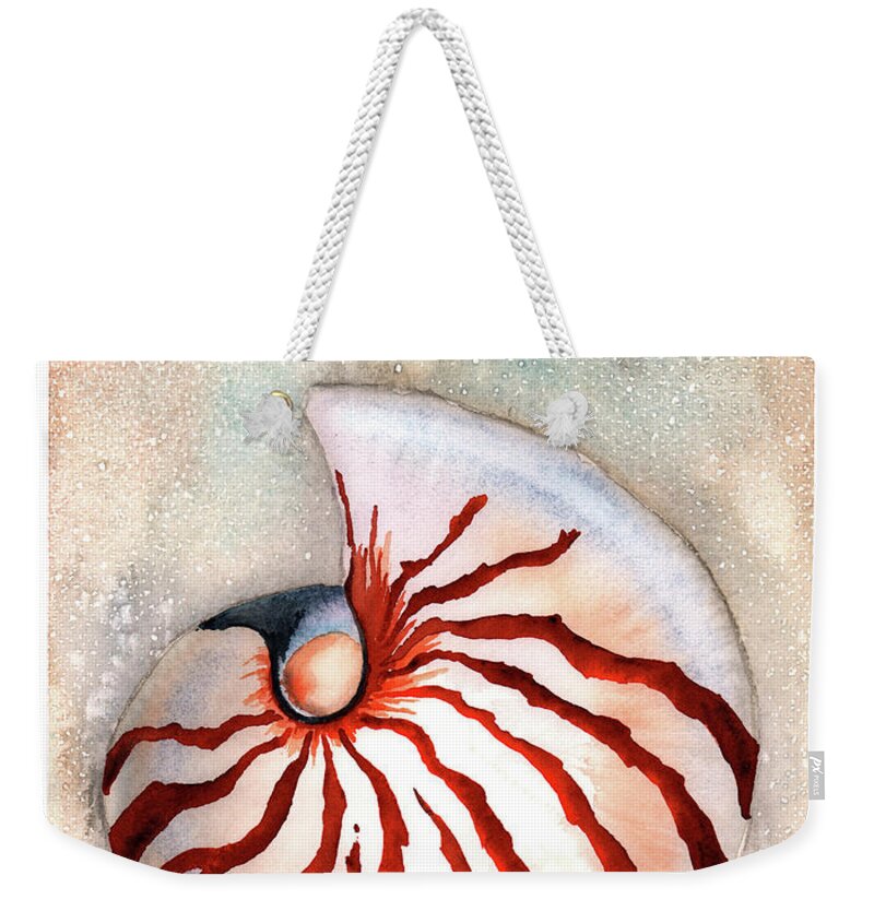 Seahell Weekender Tote Bag featuring the painting Moon Nautilus by Hilda Wagner