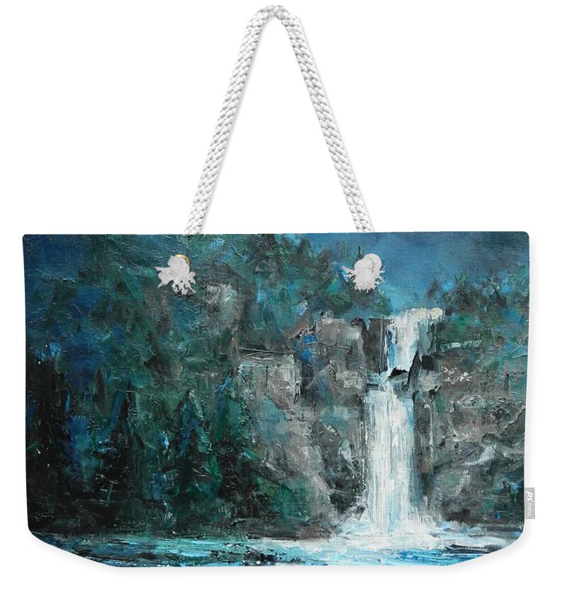 Waterfall Weekender Tote Bag featuring the painting Moon over Linville Gorge by Dan Campbell