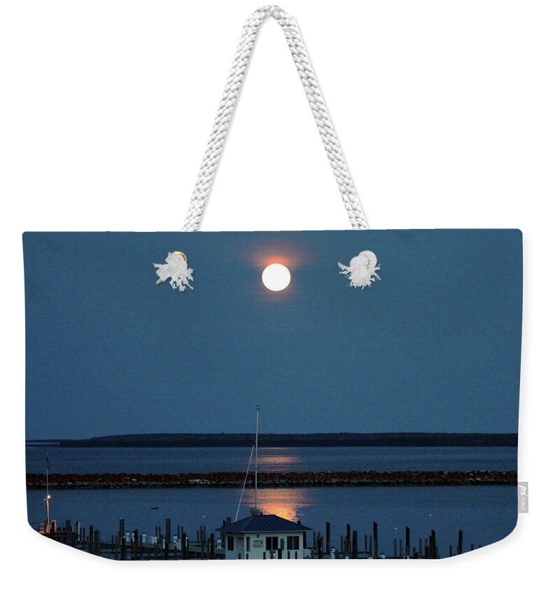 Super Moon Weekender Tote Bag featuring the photograph Moon over Mackinac Island by Jackson Pearson