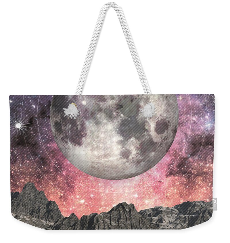 Moon Weekender Tote Bag featuring the digital art Moon Over Mountain Lake by Phil Perkins