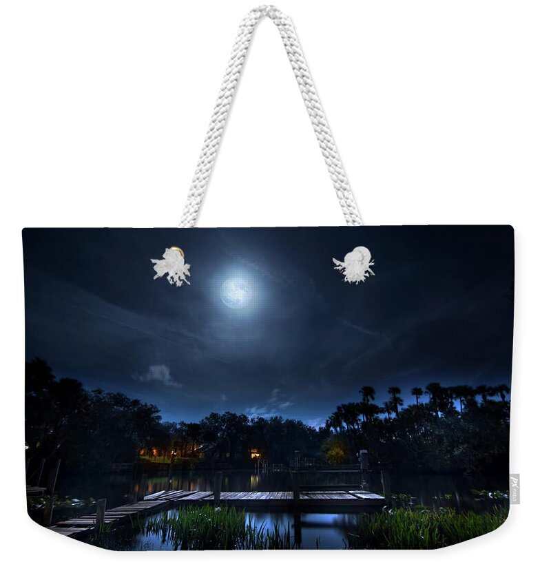 Moon Weekender Tote Bag featuring the photograph Moon Over The River by Mark Andrew Thomas