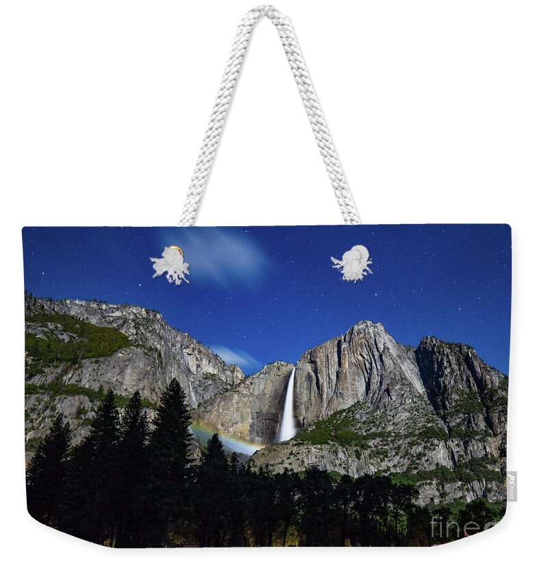 Clouds Weekender Tote Bag featuring the photograph Moonbow and Louds by Brandon Bonafede