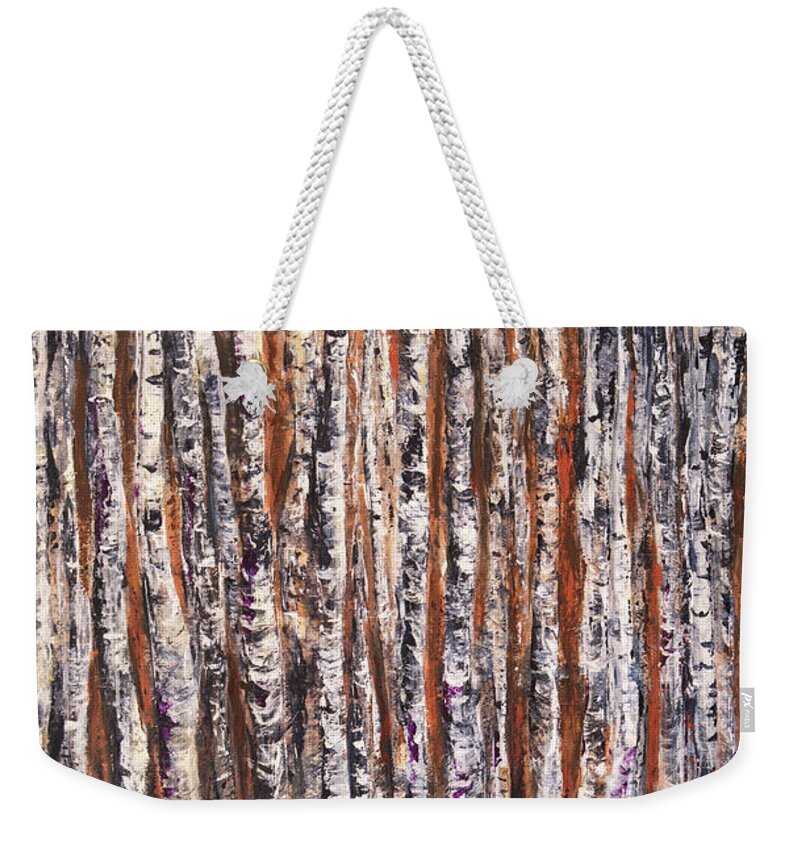 Aspens Weekender Tote Bag featuring the painting Moonlight Aspens by Sheila Johns