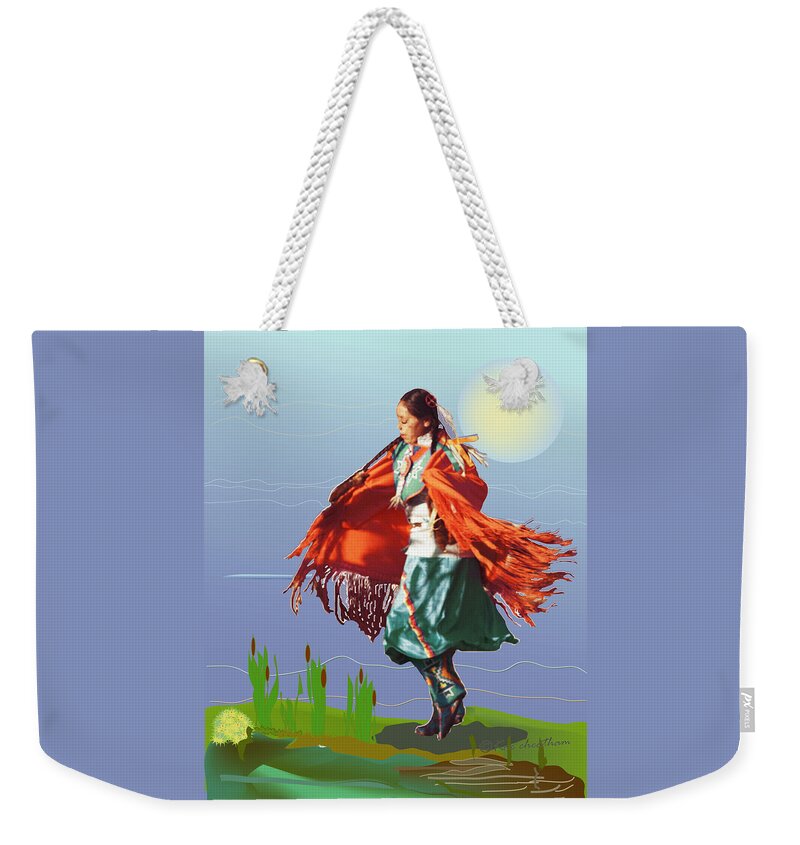 American Indian Weekender Tote Bag featuring the mixed media Moonlight Dance by Kae Cheatham