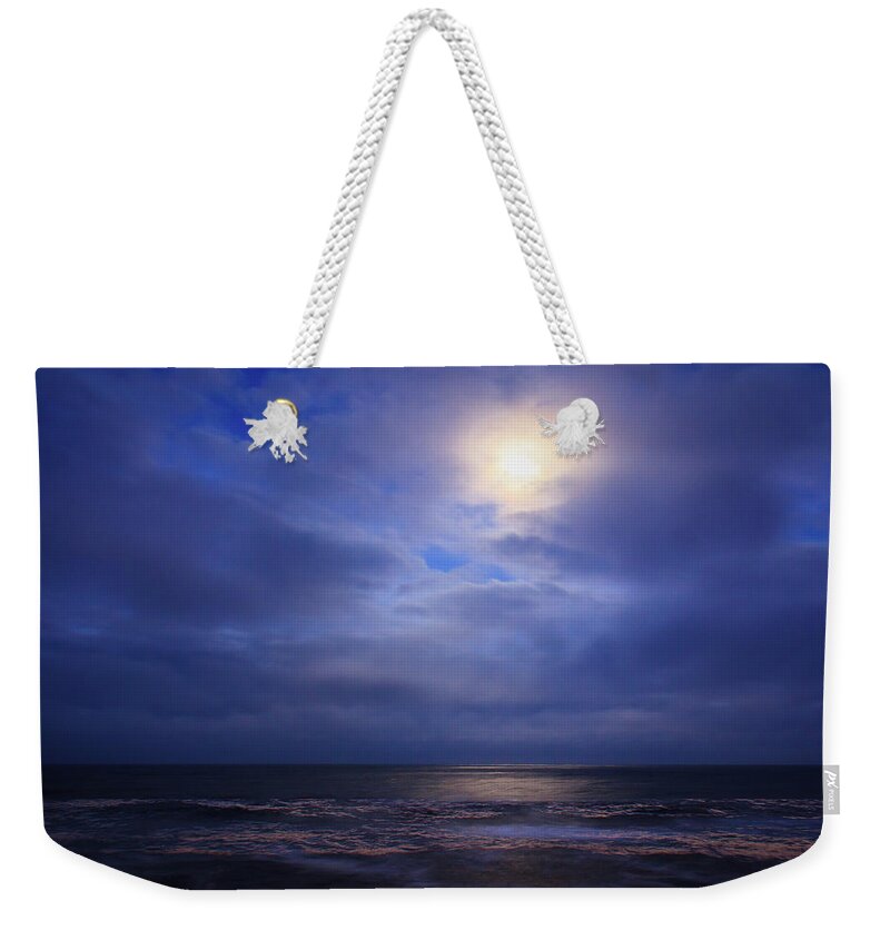 Cape Hatteras Weekender Tote Bag featuring the photograph Moonlight on the Ocean at Hatteras by Joni Eskridge