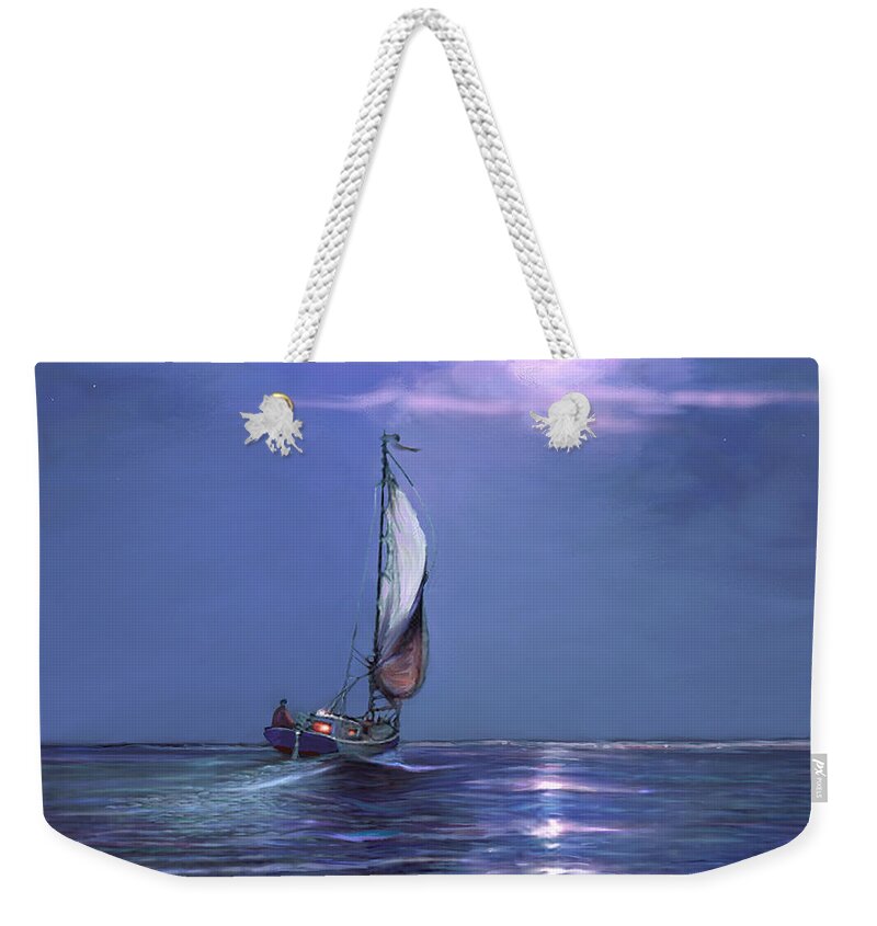 Sailing Weekender Tote Bag featuring the painting Moonlight Sailing by David Van Hulst