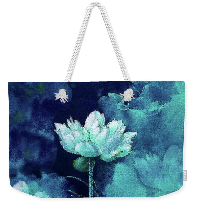Water Lily Weekender Tote Bag featuring the digital art Moonlight Water Lily by J Marielle