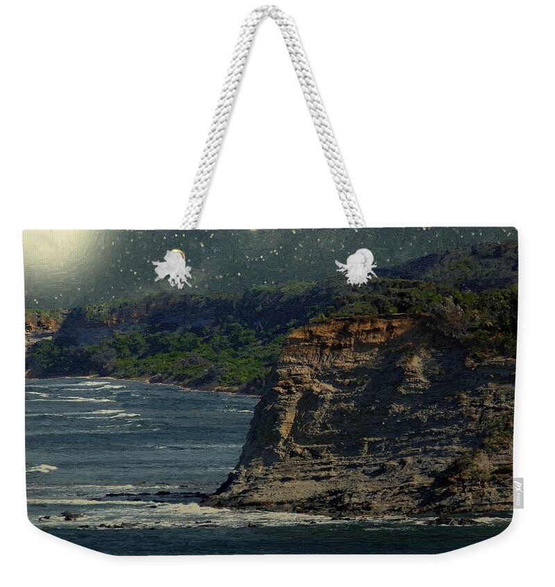 Landscape Weekender Tote Bag featuring the painting Moonlit Cove by RC DeWinter