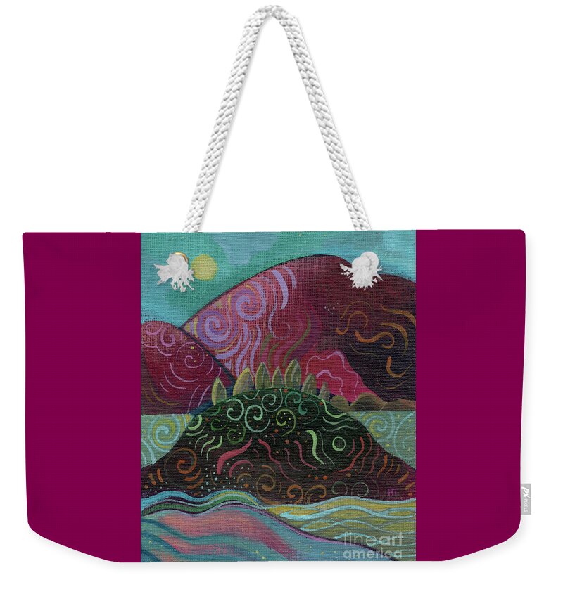 Abstract Landscape Weekender Tote Bag featuring the painting Moonlit by Helena Tiainen