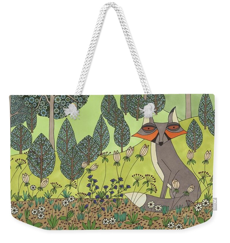 Fox Weekender Tote Bag featuring the drawing Moonlit Meadow by Pamela Schiermeyer