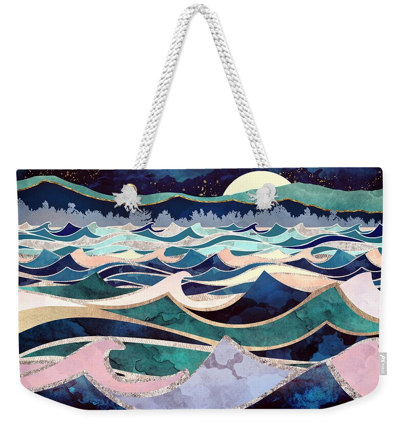 Ocean Weekender Tote Bag featuring the digital art Moonlit Ocean by Spacefrog Designs
