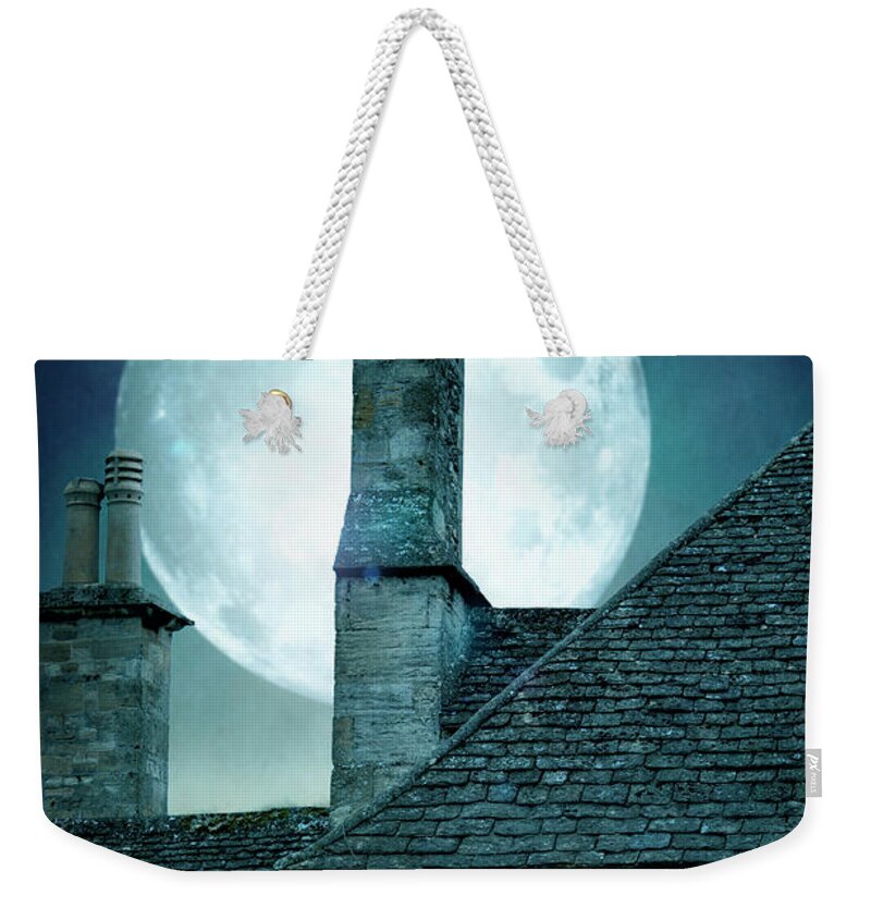 Victorian Weekender Tote Bag featuring the photograph Moonlit Rooftops And Window Light by Lee Avison