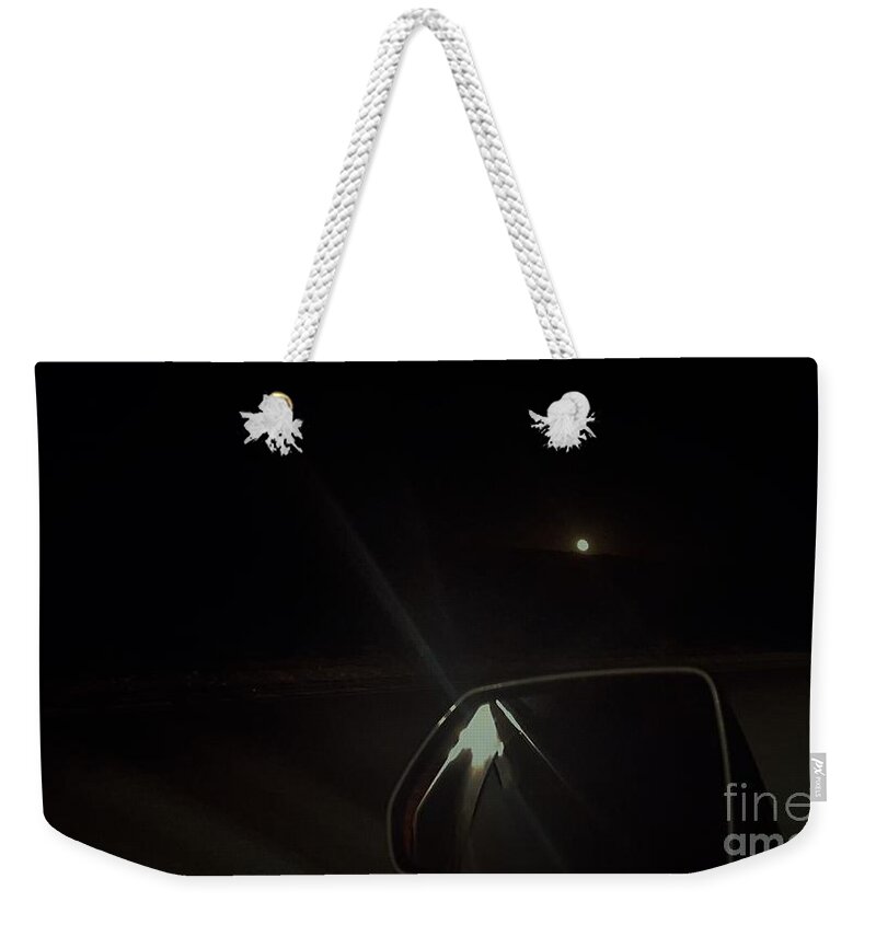 Moonrise Weekender Tote Bag featuring the photograph Moonrise on The Back Road by Angela J Wright