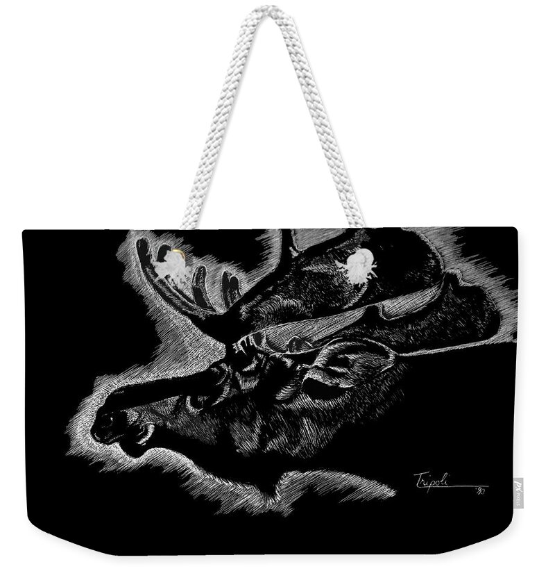 Wildlife Weekender Tote Bag featuring the drawing Moose by Lawrence Tripoli