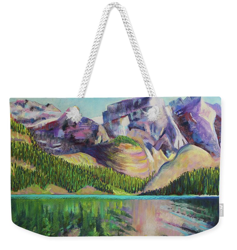 Moraine Lake Weekender Tote Bag featuring the painting Moraine Lake by Polly Castor