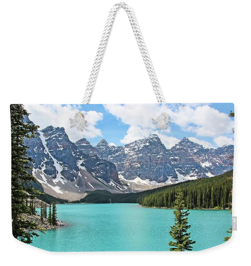 Moraine Lake Weekender Tote Bag featuring the photograph Moraine Lake Valley of the Ten Peaks by Marlin and Laura Hum