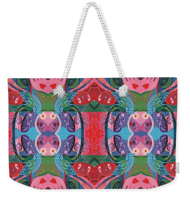 Love Weekender Tote Bag featuring the mixed media More Love For A Better World by Helena Tiainen