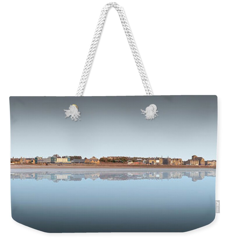 Midland Hotel Weekender Tote Bag featuring the digital art Morecambe West End Panoramic - Blue by Joe Tamassy