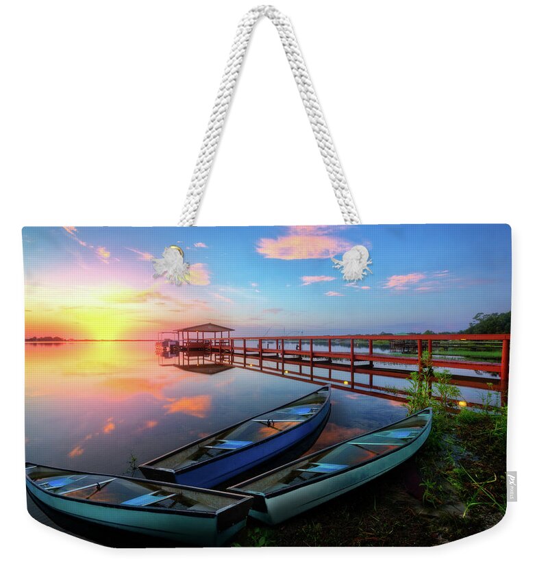 Boats Weekender Tote Bag featuring the photograph Morning After the Rain by Debra and Dave Vanderlaan