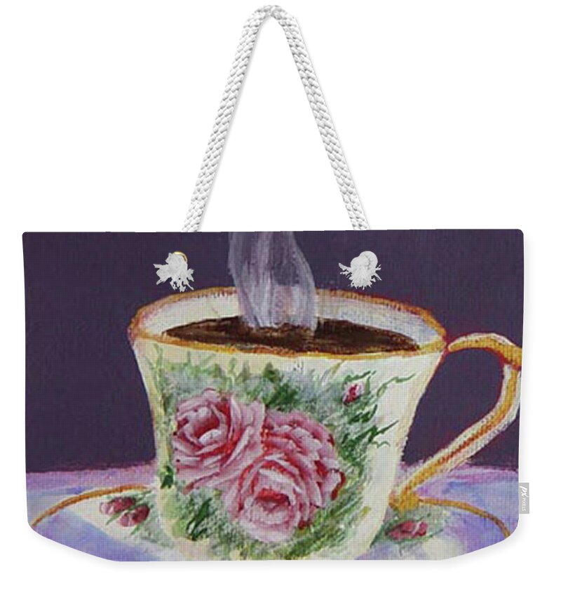 Cup Weekender Tote Bag featuring the drawing Morning Coffee by Quwatha Valentine