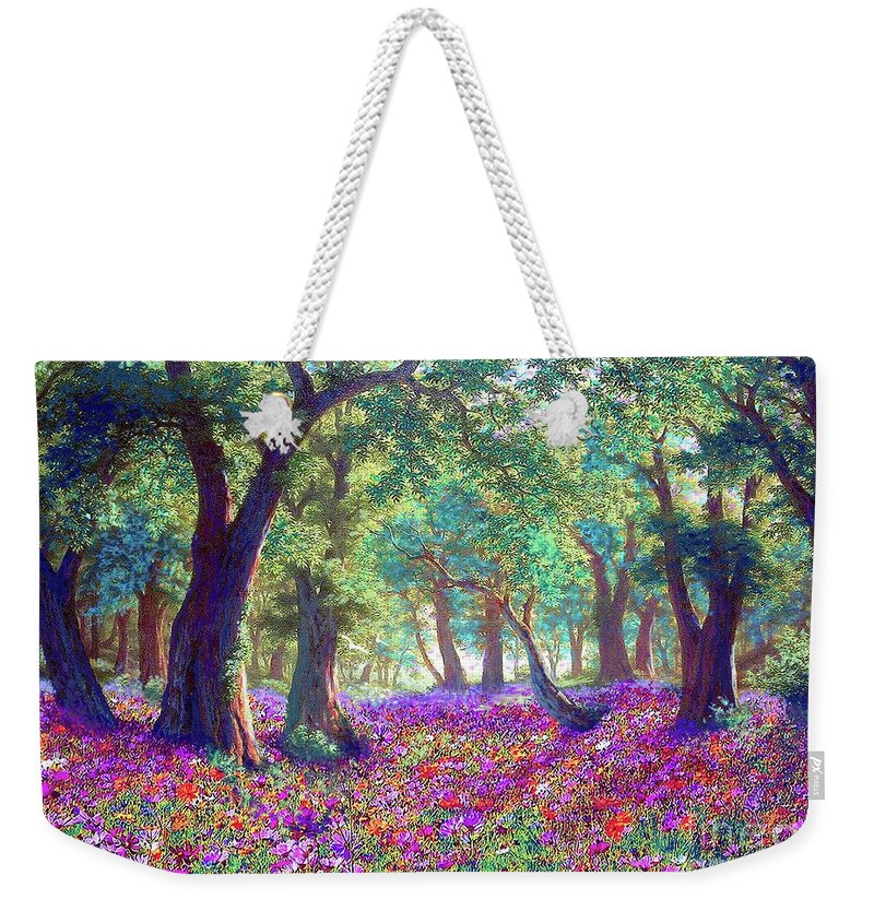 Landscape Weekender Tote Bag featuring the painting Morning Dew by Jane Small