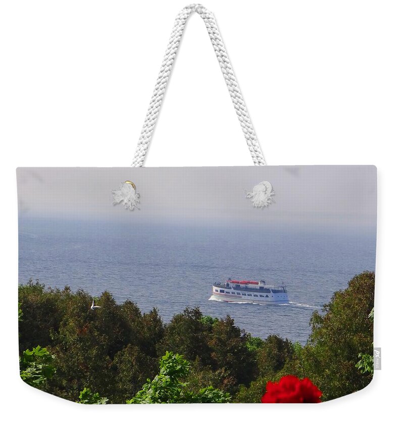 Ferry Weekender Tote Bag featuring the photograph Morning Ferry to Mackinac Island by Keith Stokes
